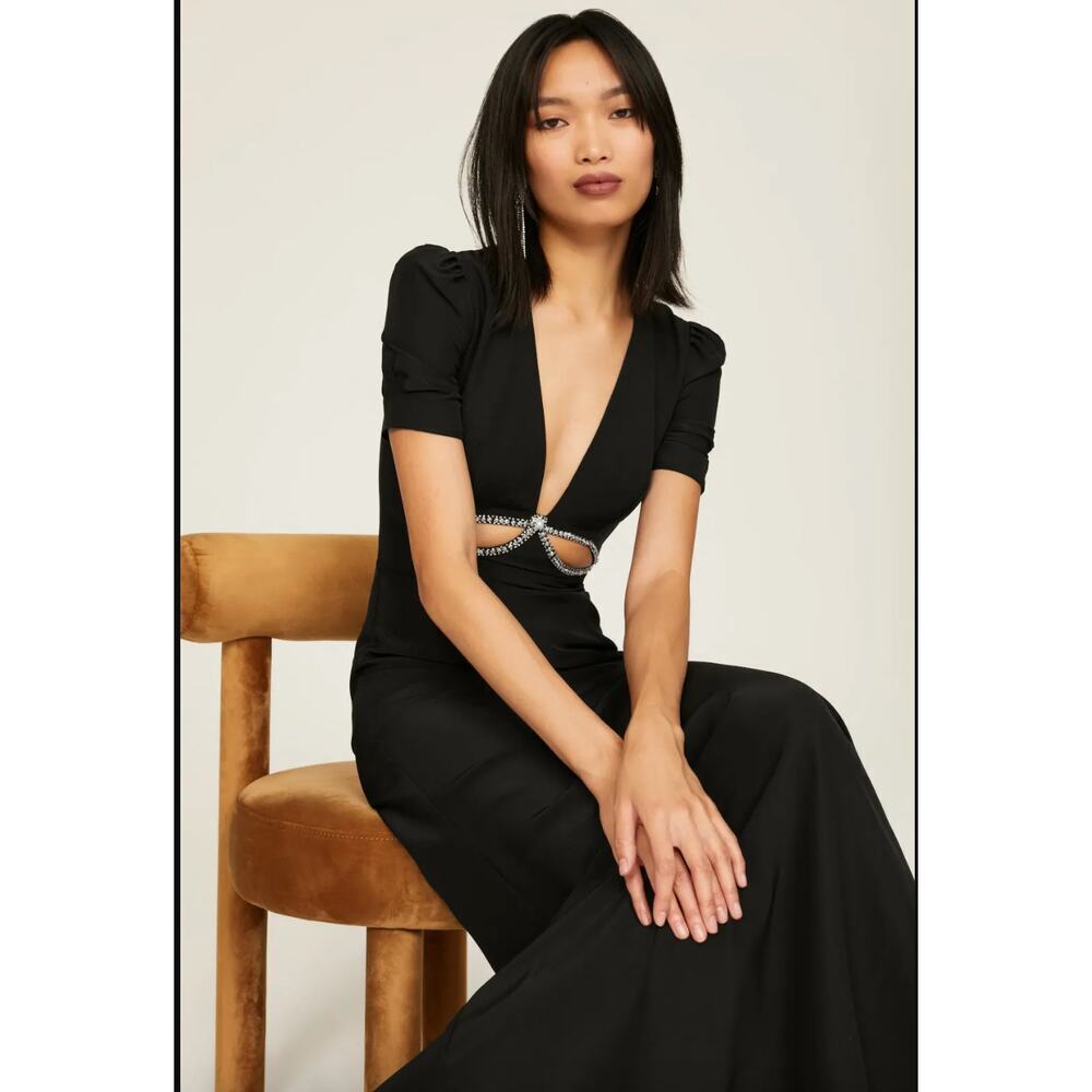 Ieena for Mac Duggal Black Embellished Cutout Gown - Picture 2 of 9
